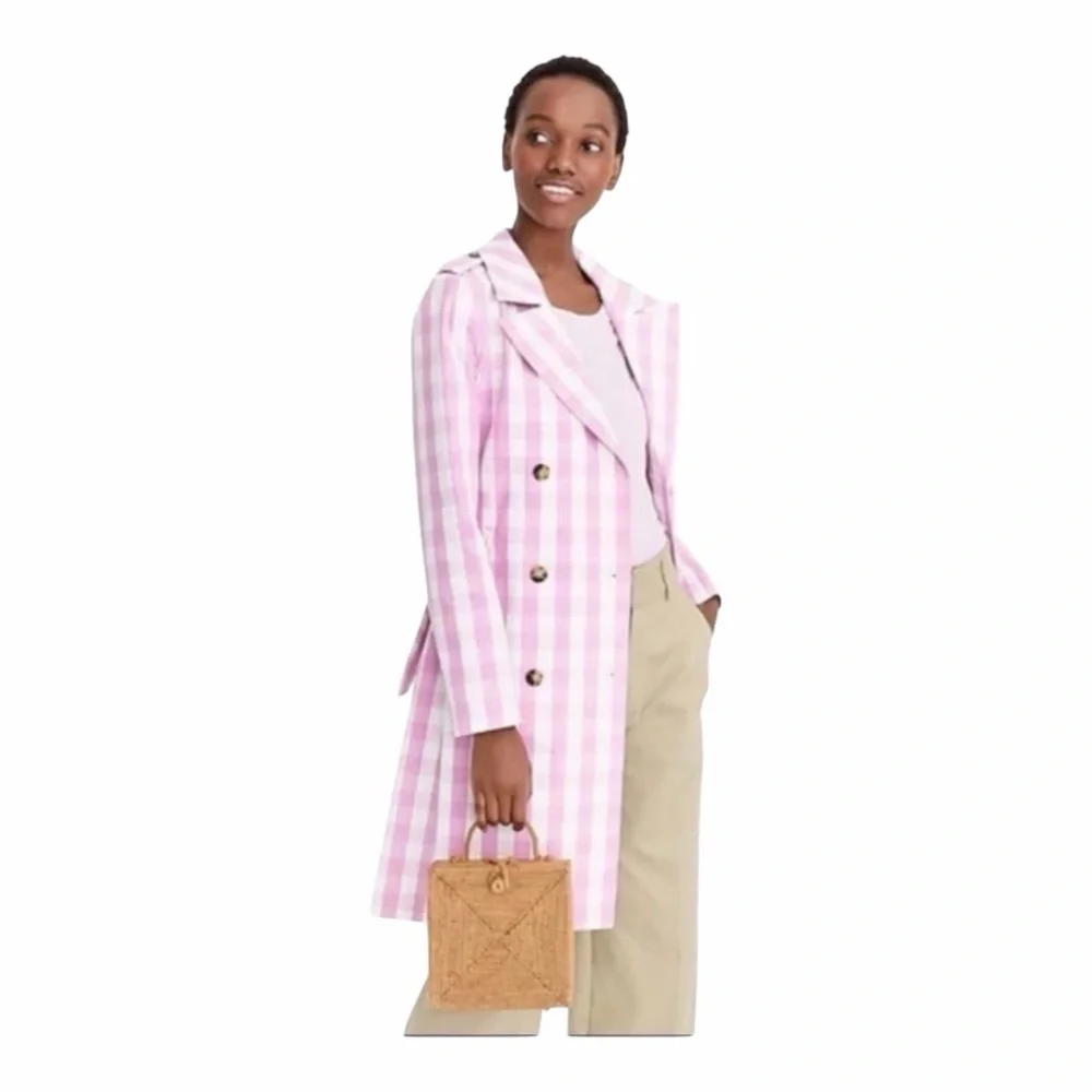 J. Crew Pink Gingham Trench Coat -Size 12-Belted NWT - Picture 2 of 16